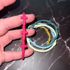 Plunder Kids Silicone Cross Bracelet Set - Pink, Teal, Yellow, Light Blue, Cream